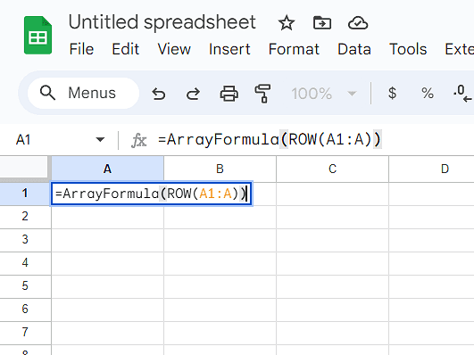 Type in the ArrayFormula formula