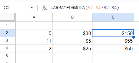 ARRAYFORMULA function