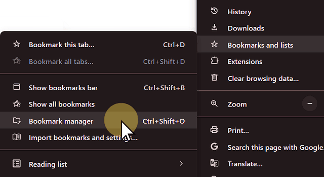 Select Bookmark manager